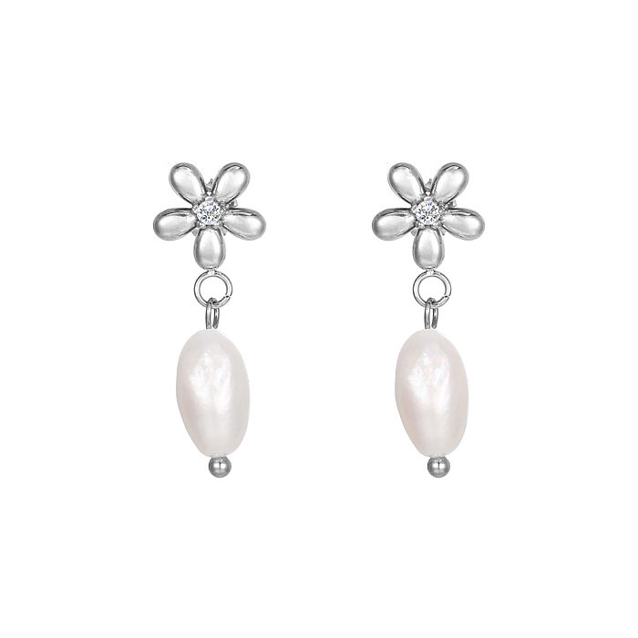 1 Pair Elegant Lady Flower Stainless Steel  Stainless Steel Drop Earrings