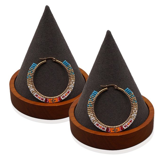 Modische, bunte, geometrische, handgefertigte Creolen mit Miyuki-Perlen im böhmischen Stil
