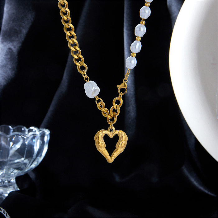 Fashion Simple Hollow Heart-shaped Stainless Steel Pearl Necklace