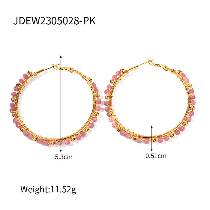 1 Pair IG Style Round Plating Inlay Stainless Steel  Natural Stone 18K Gold Plated Earrings