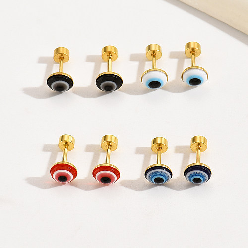 4 pares casual estilo preppy estilo simples revestimento ocular incrustação de resina de aço inoxidável 18K brincos banhados a ouro