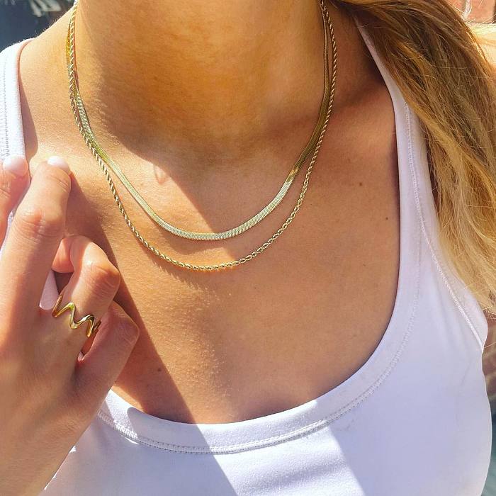 Simple Style Circle Stainless Steel  18K Gold Plated Double Layer Necklaces Necklace In Bulk