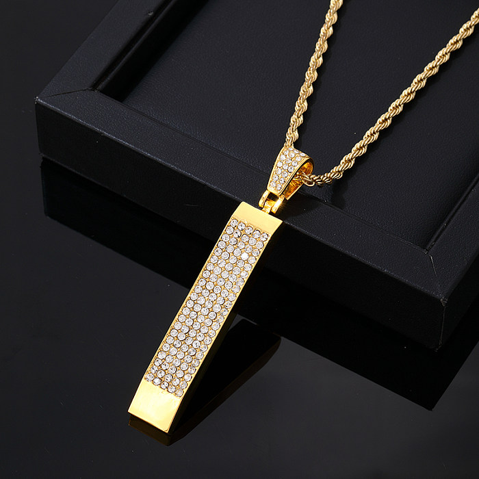 Hip-Hop Vintage Style Rock Rectangle Stainless Steel  Alloy Plating Inlay Zircon Gold Plated Silver Plated Pendant Necklace