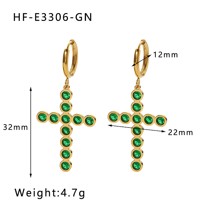 1 Paar IG Style Cross Plating Inlay Edelstahl Strasssteine ​​18K vergoldete Ohrhänger