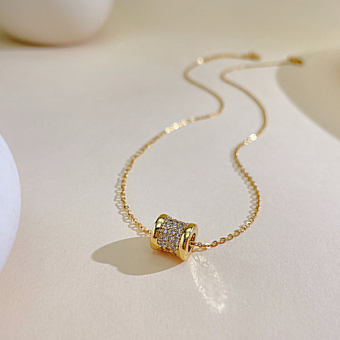 Einfache, runde Halskette im französischen Stil mit Zirkoneinlage aus Edelstahl