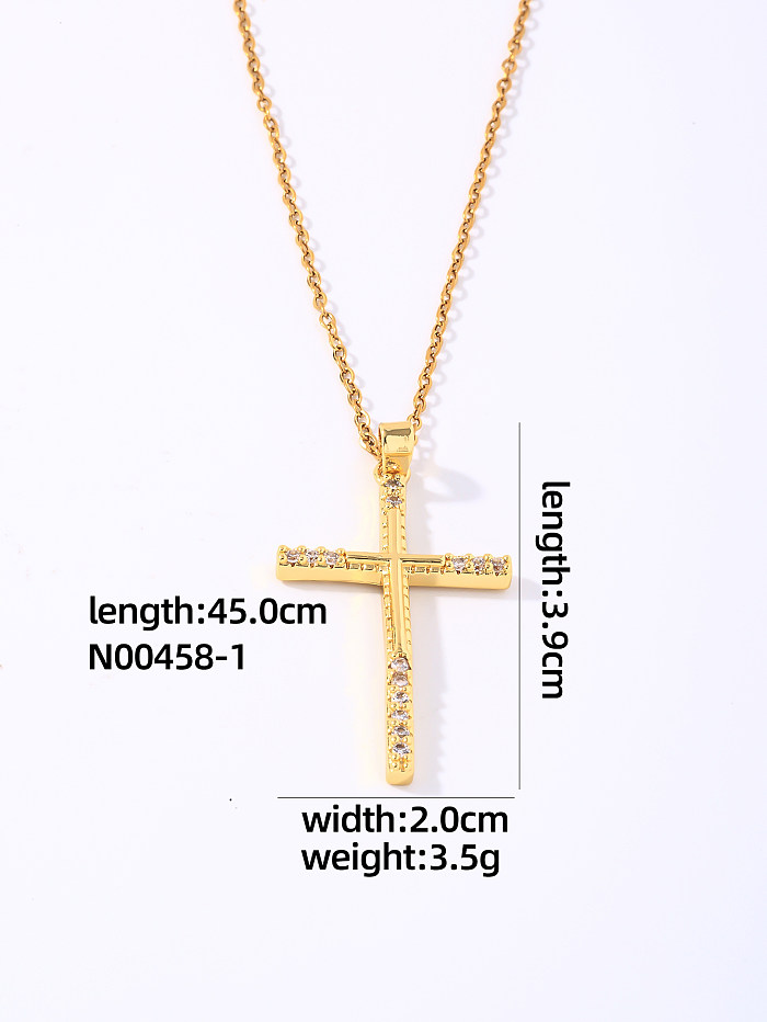 Hip-Hop Style Vintage Style Simple croix en acier inoxydable placage incrustation Zircon plaqué or pendentif collier