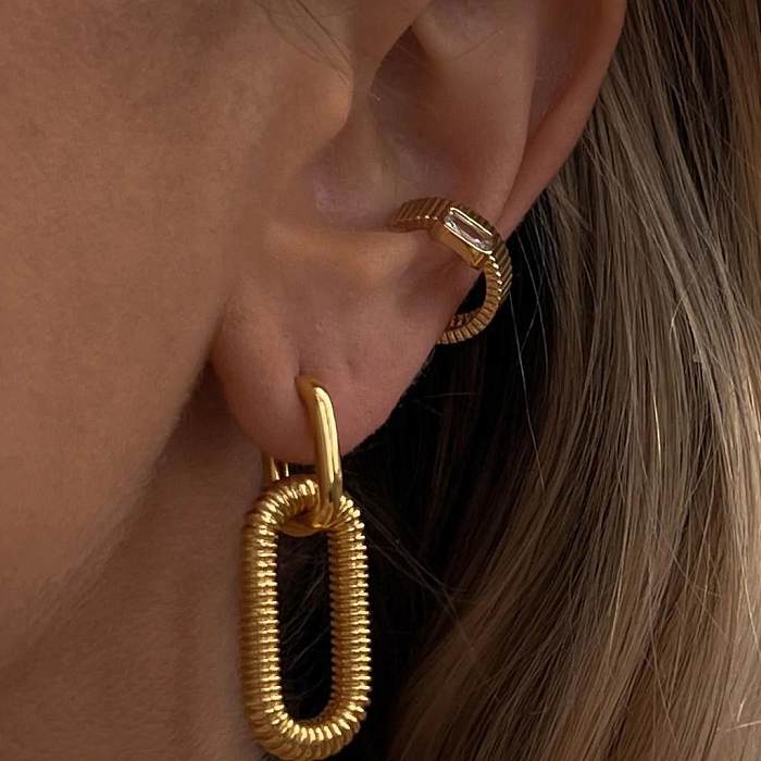 1 paire de boucles d'oreilles pendantes en acier inoxydable, plaqué ovale, Style Simple