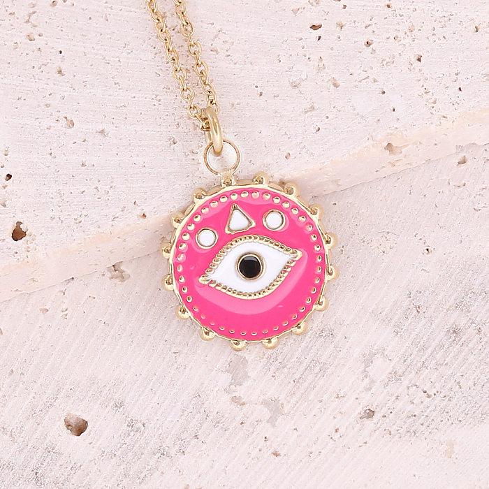 Oil Dripping Eye Pendant Stainless Steel  Cross Necklace Moon Clavicle Chain