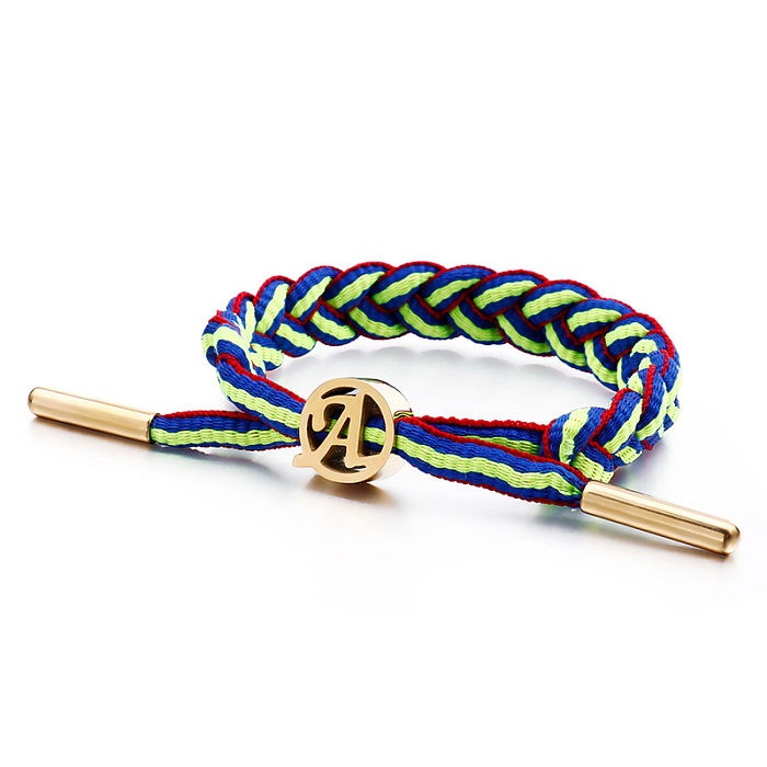Casais multicoloridos trançados de aço inoxidável criativo puxam alça corda letra A pulseira