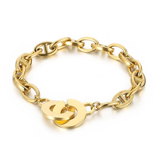 Chaîne de bijoux en acier inoxydable pour femmes, Bracelet ovale à boucle ouverte, épissure en or