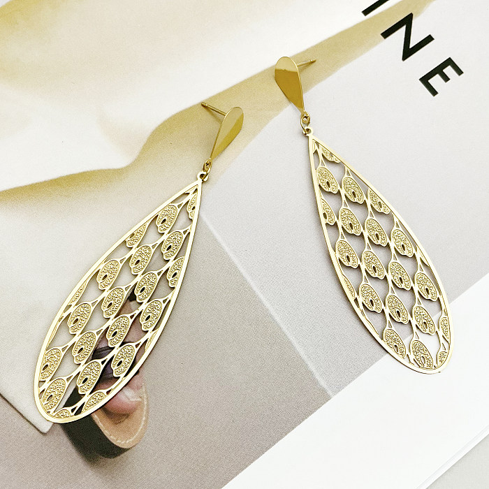 1 Pair Luxurious Queen Bridal Water Droplets Stainless Steel  Irregular Plating Hollow Out Gold Plated Drop Earrings
