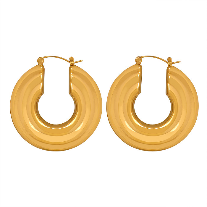 1 Paar lässige, übertriebene, runde Ohrringe aus Edelstahl mit 18-Karat-Vergoldung