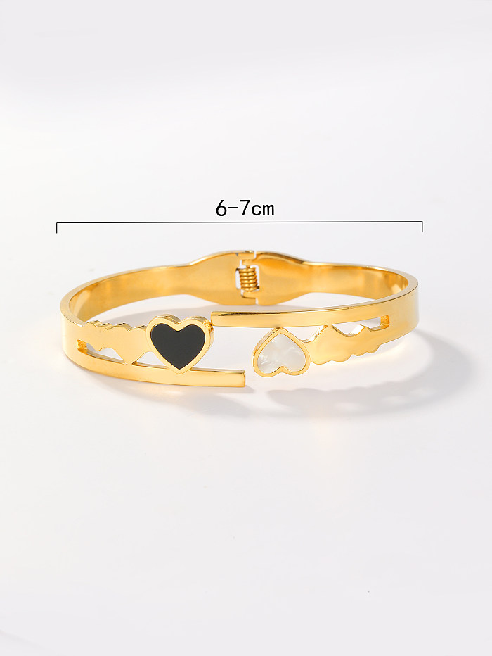 1 Piece Simple Style Four Leaf Clover Heart Shape Butterfly Stainless Steel Plating Inlay Shell Zircon Bangle