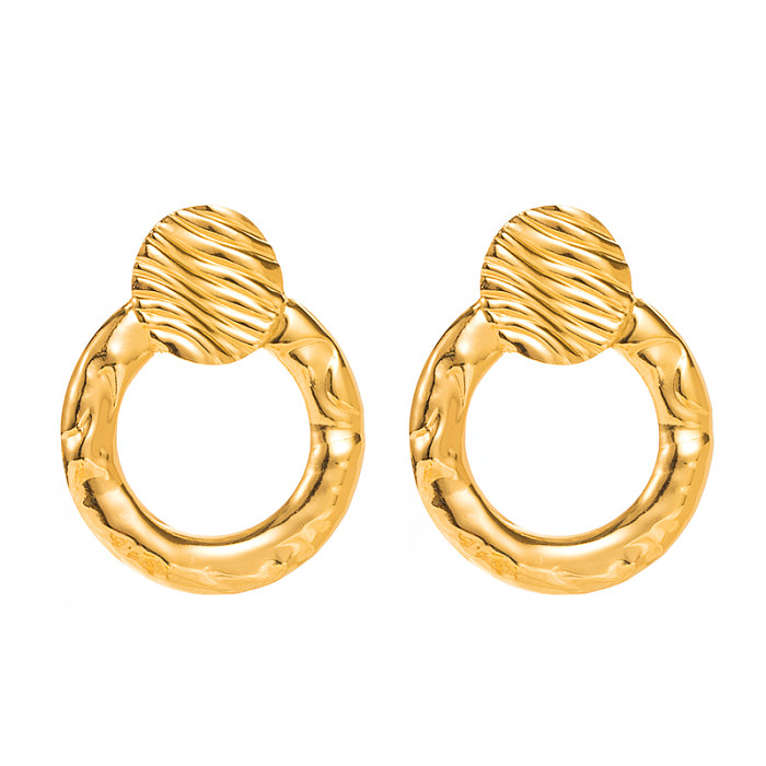 Boucles d'oreilles rondes en forme de feuille géométrique, en acier inoxydable plaqué or, ajourées, 1 paire