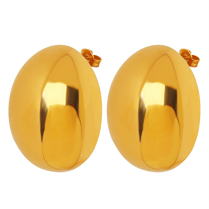 1 par de aretes chapados en oro de 18 quilates con revestimiento de acero inoxidable ovalado artístico de estilo simple