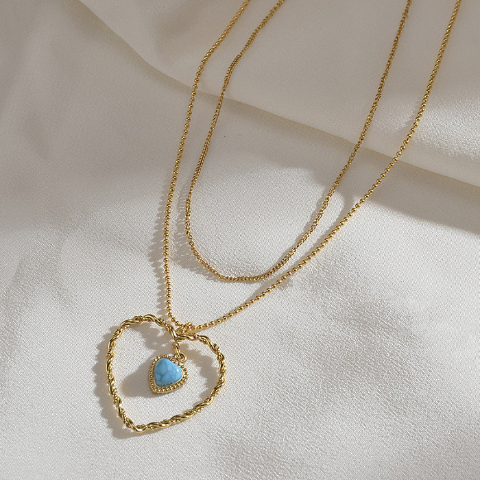 Fashion Heart Shape Stainless Steel  Pendant Necklace Plating Turquoise Stainless Steel  Necklaces