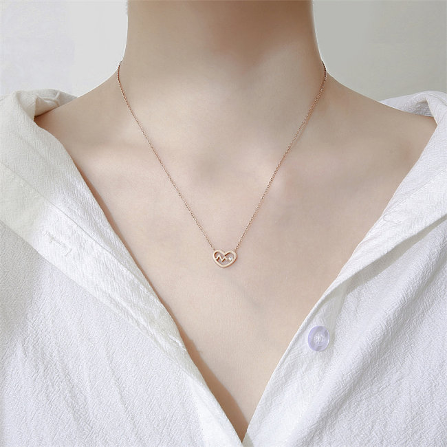 Casual Simple Style Classic Style Electrocardiogram Heart Shape Stainless Steel  Stainless Steel Plating Hollow Out Inlay Diamond Rose Gold Plated Pendant Necklace