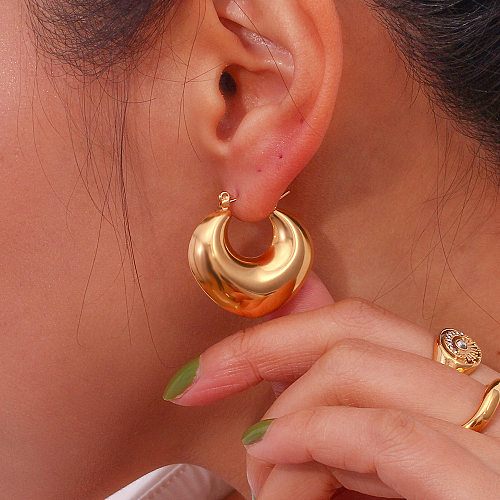 1 paire de boucles d'oreilles créoles en acier inoxydable, couleur unie, Style Simple