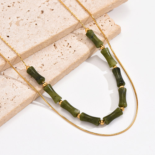 Elegante mehrschichtige Halsketten mit Bambus-Edelstahlbeschichtung und 14-Karat-Vergoldung