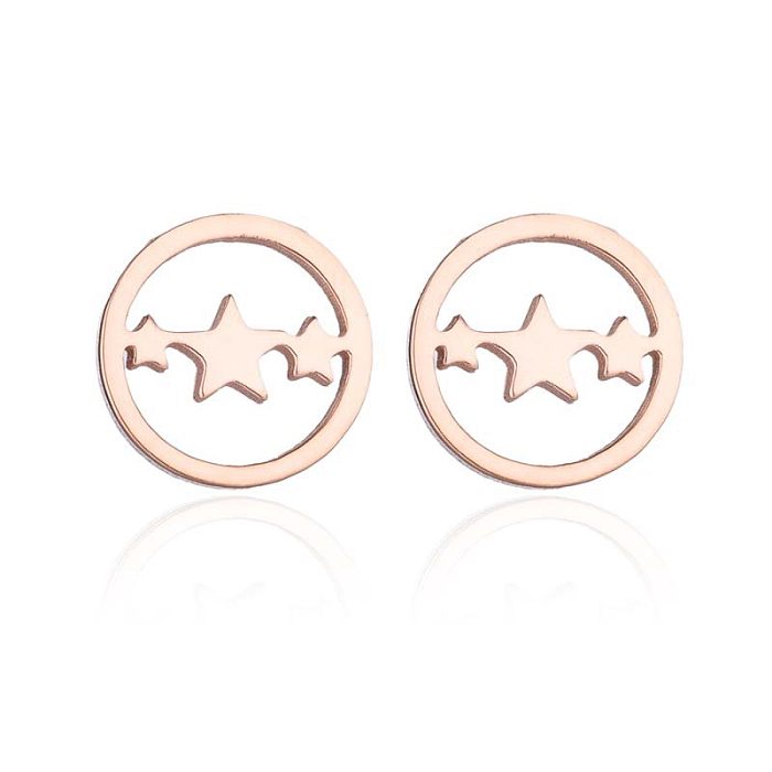 Fashion Star Moon Tree Stainless Steel  Plating Hollow Out Ear Studs 1 Pair