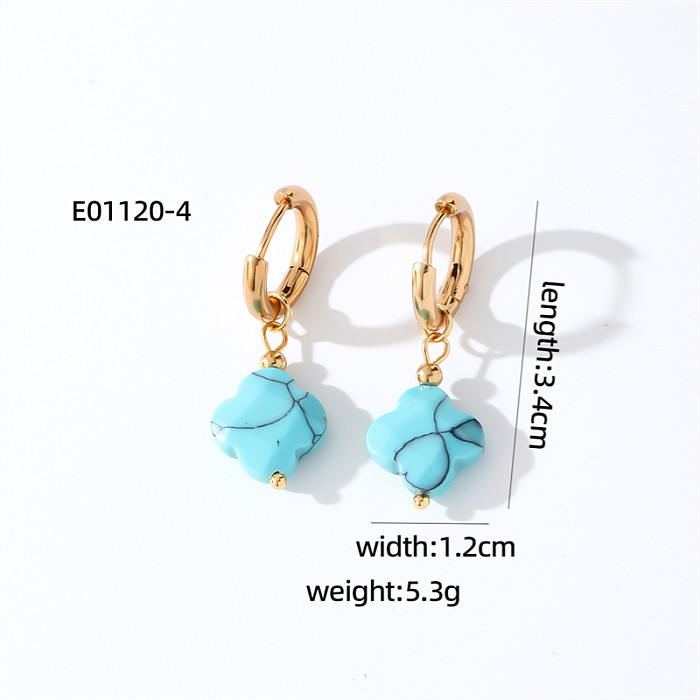 1 Paar lässige, süße, schlichte Ohrringe mit vierblättrigem Kleeblatt aus Edelstahl und Naturstein