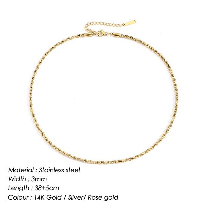 Nova corrente de torção da moda colar de aço inoxidável banhado a ouro 14K