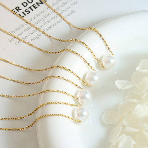 Fashion Solid Color Imitation Pearl Stainless Steel Pendant Necklace 1 Piece