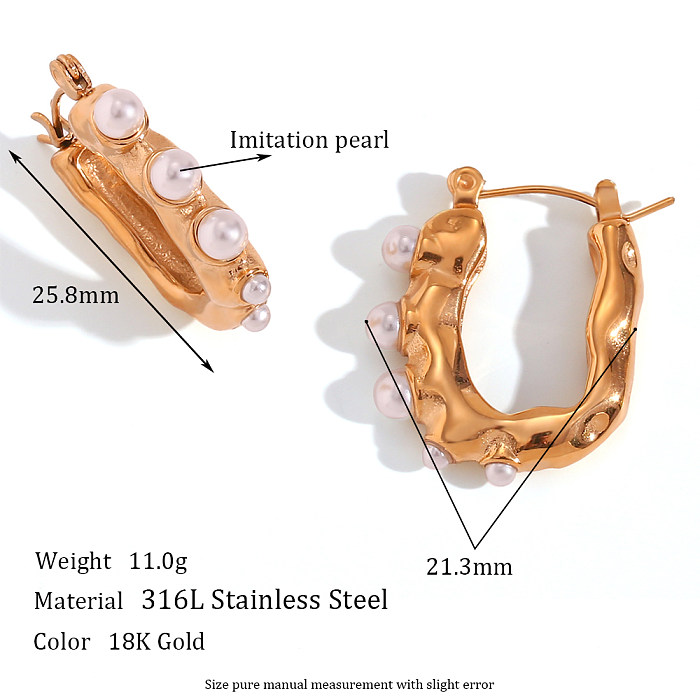 1 Pair Elegant U Shape Plating Inlay Stainless Steel  Pearl 18K Gold Plated Earrings