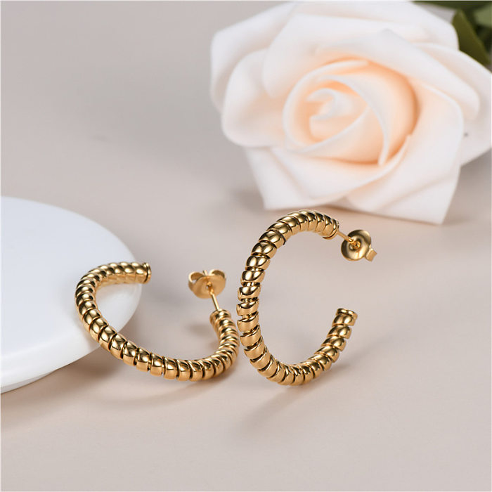 1 Pair Commute Round Beaded Polishing Plating Stainless Steel  18K Gold Plated Earrings