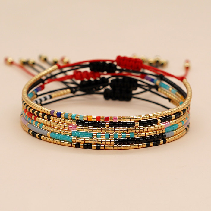Simple Style Geometric Colorful Stainless Steel Glass Beaded Bracelets