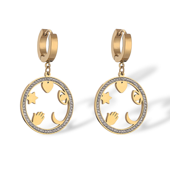 1 Pair Simple Style Commute Round Plating Inlay Stainless Steel Zircon 18K Gold Plated Drop Earrings