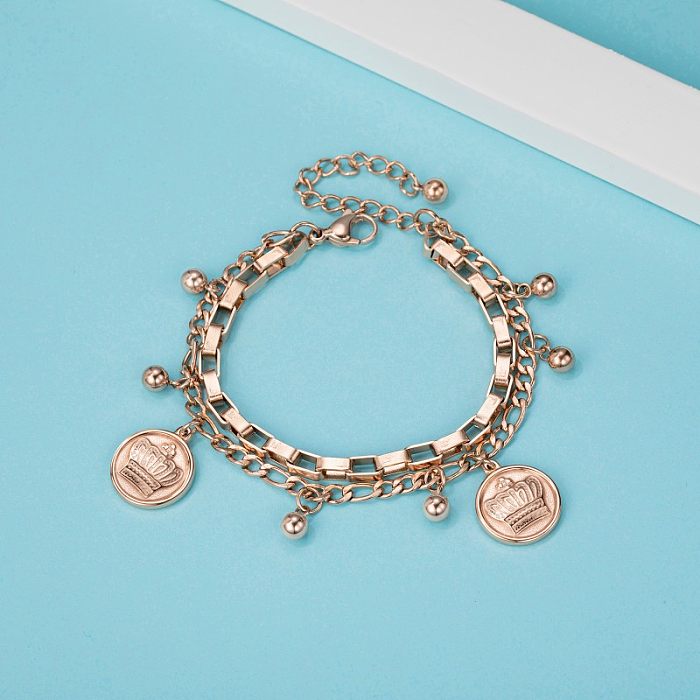 Simple Style Classic Style Crown Stainless Steel Rose Gold Plated Bracelets In Bulk