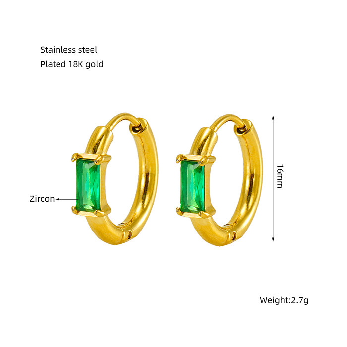 1 Pair Elegant Retro Rectangle Plating Inlay Stainless Steel  Zircon 18K Gold Plated Earrings