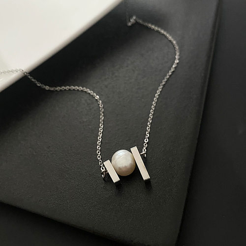 Fashion Solid Color Stainless Steel Pearl Pendant Necklace 1 Piece