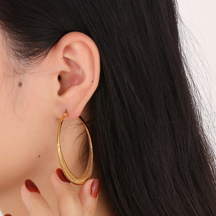 1 Pair Simple Style Solid Color Plating Stainless Steel  18K Gold Plated Hoop Earrings