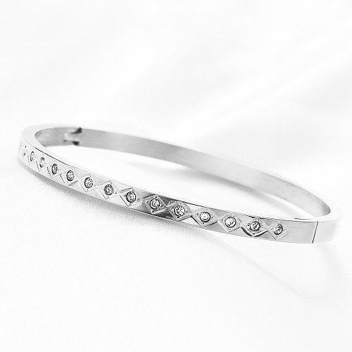 Bracelet en Zircon avec incrustation d'acier et de titane de couleur unie, Style Simple, vente en gros