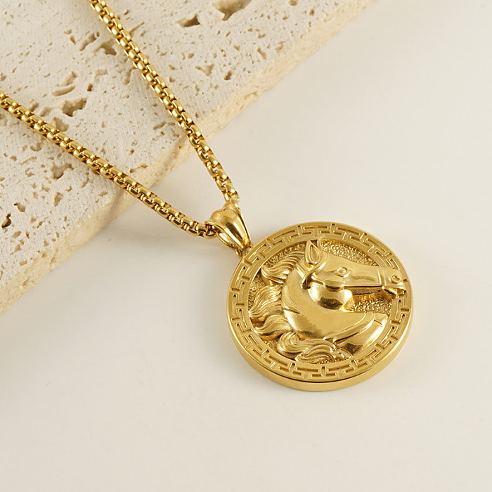 Wholesale 1 Piece Classical Horse Stainless Steel  18K Gold Plated Pendant Necklace