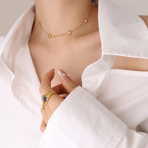 Conjunto de joyería chapado en oro de acero inoxidable, pulsera femenina, collar en forma de corazón de moda