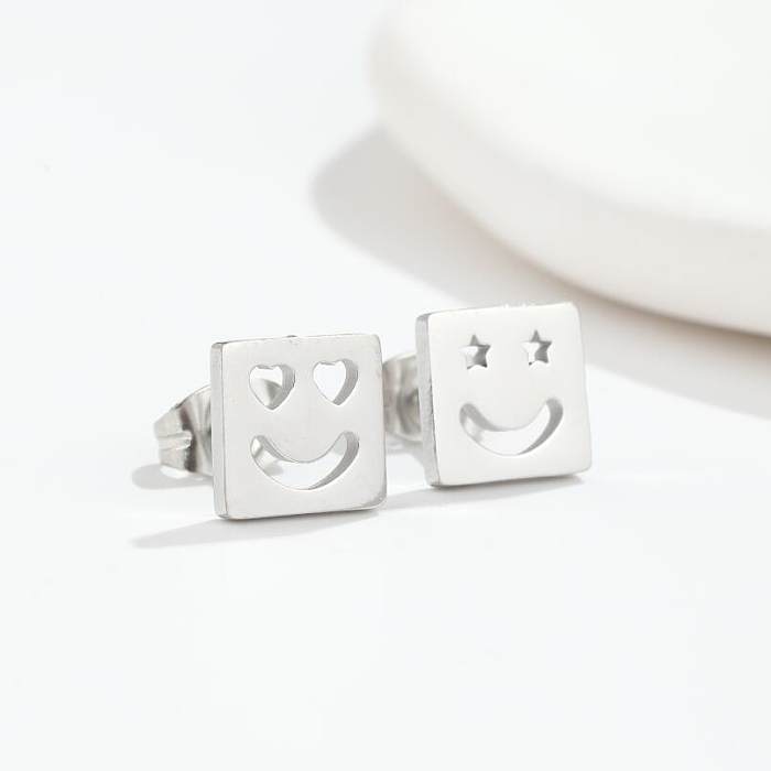 1 Pair Simple Style Star Heart Shape Smiley Face Stainless Steel  Plating Ear Studs