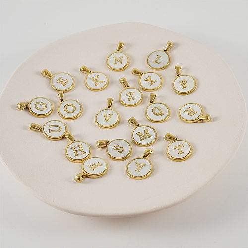Simple Style Round Letter Stainless Steel  Pendant Necklace Gold Plated Shell Stainless Steel  Necklaces
