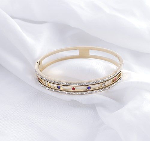 Bracelet plaqué or en Zircon avec incrustation de placage géométrique en acier inoxydable pour dame rétro élégante