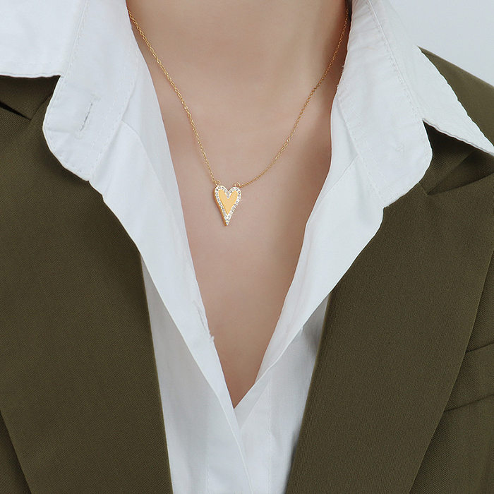 Korean Heart-shape Zircon Stainless Steel Necklace Wholesale