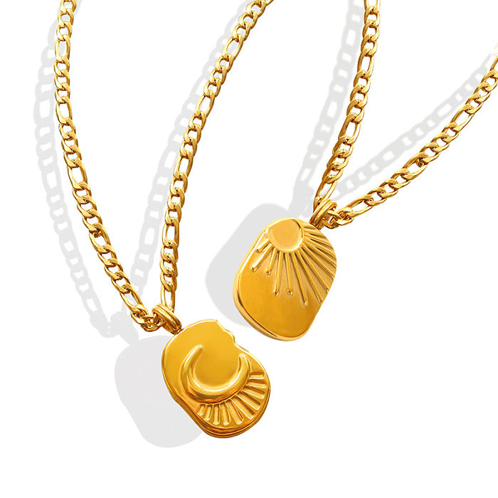 Mondquadrat-Halskette, Edelstahl plattiert, 18-karätige Goldfarbe, Schlüsselkette