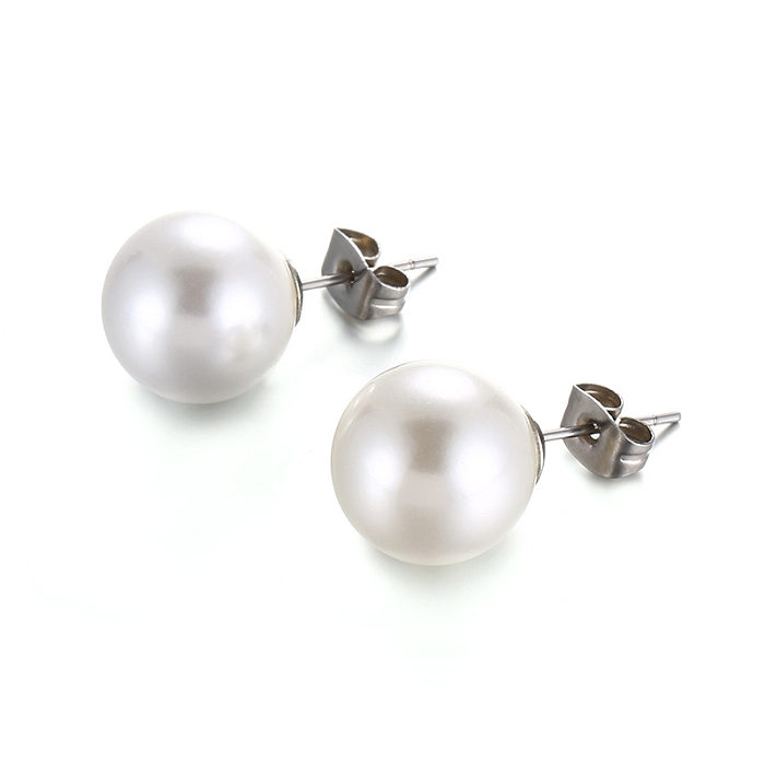 European And American Fashion Stainless Steel  Round Pearl Earrings Female Multi-size