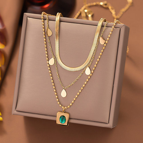 Glamouröse, mehrschichtige Halsketten mit geometrischer Edelstahlbeschichtung und Strasssteinen, 18 Karat vergoldet