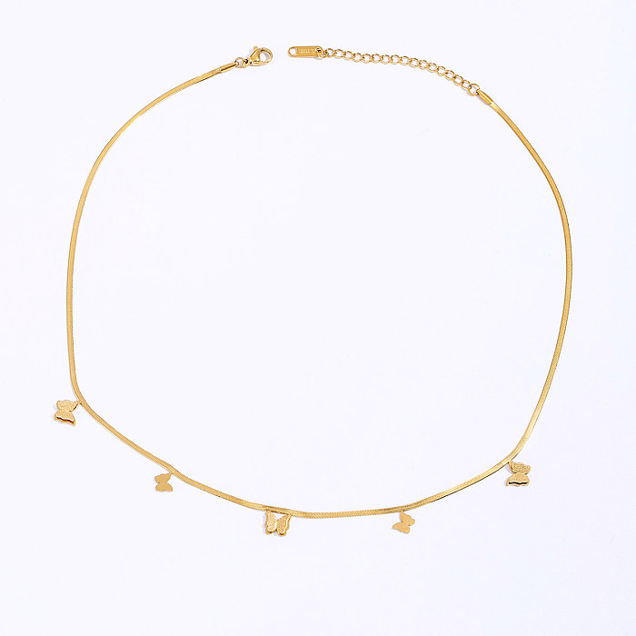 Collar de oro de 18 quilates galvanizado de acero inoxidable con mariposa Simple a la moda