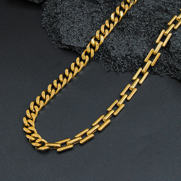 Colar geométrico hip-hop banhado a ouro em aço inoxidável