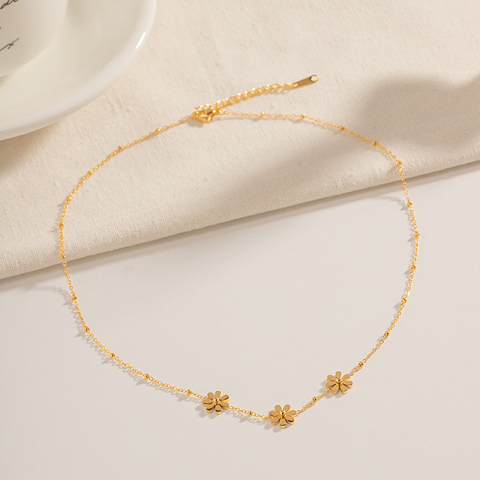 INS-Stil, einfache Halskette mit Blumen-Edelstahlbeschichtung, 18 Karat vergoldet