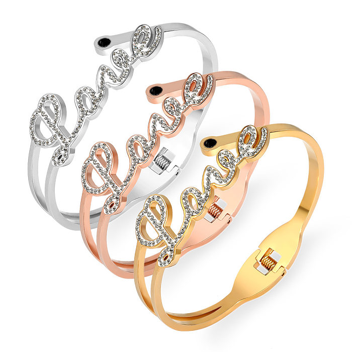 Simple Style Letter Stainless Steel Inlay Zircon Bangle