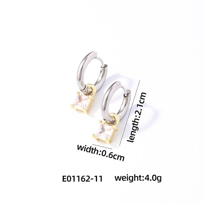 1 Paar schlichte, glänzende quadratische Überzug-Inlay-Edelstahl-Zirkon-Ohrringe